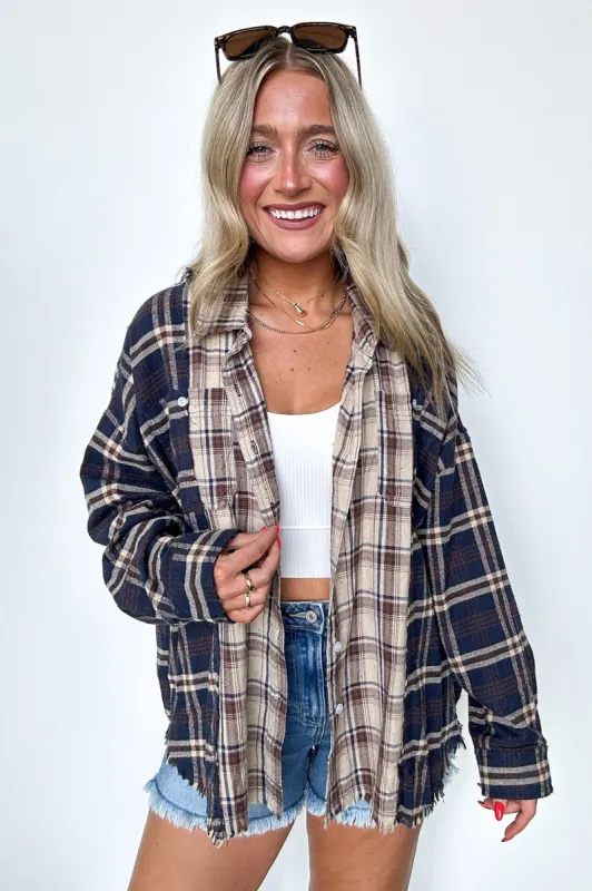 Casual Composure Color Block Plaid Raw Hem Button Down Top - FINAL SALE sold by Madison + Mallory