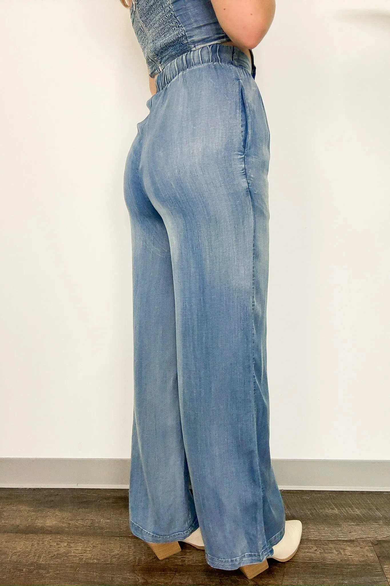 Trendy Bliss Pleated High Waist Chambray Pants - FINAL SALE sold by Madison + Mallory product image thumbnail 4