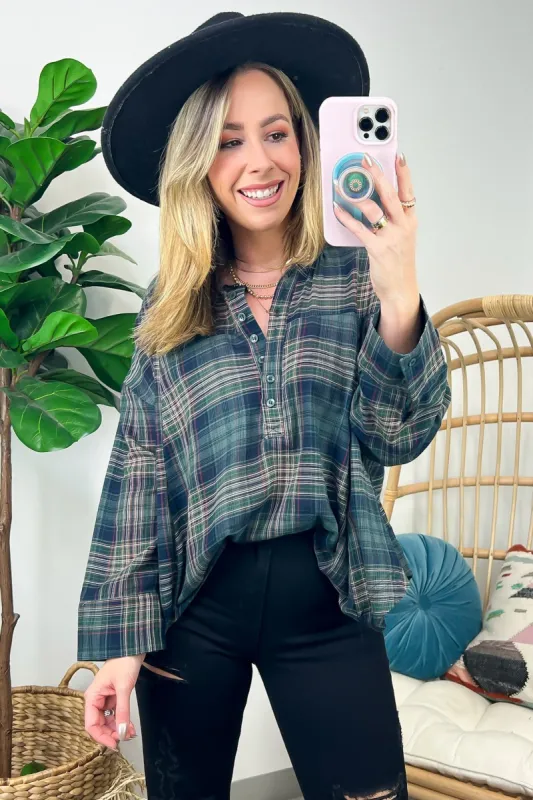 Byanca Plaid Button Down Relaxed Top sold by Madison + Mallory