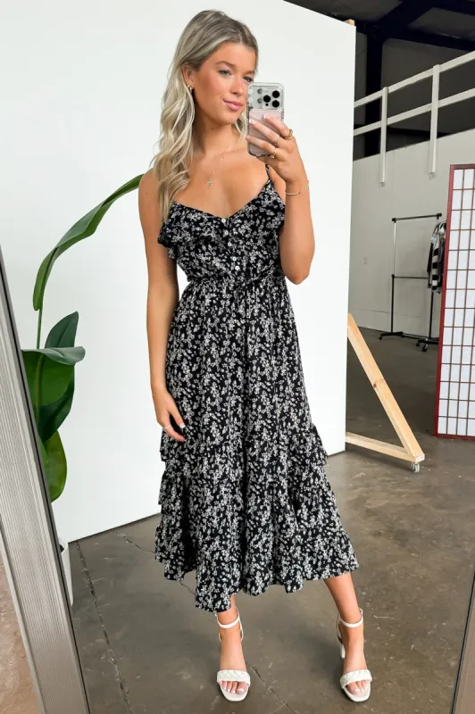Everly Floral Tiered Midi Dress sold by Madison + Mallory