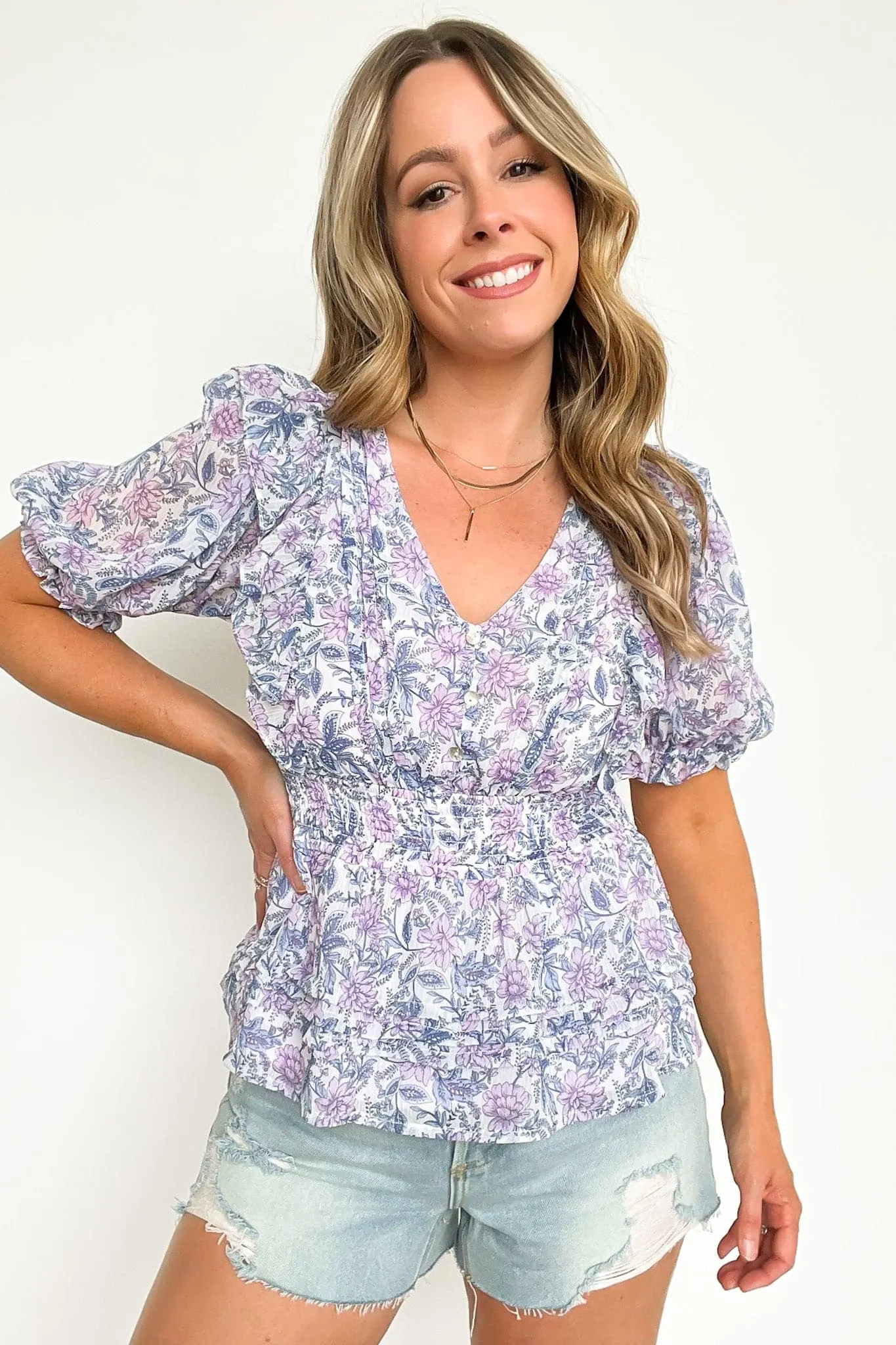 Sherrie Floral Pleated Smocked Waist Top - FINAL SALE sold by Madison + Mallory product image thumbnail 2