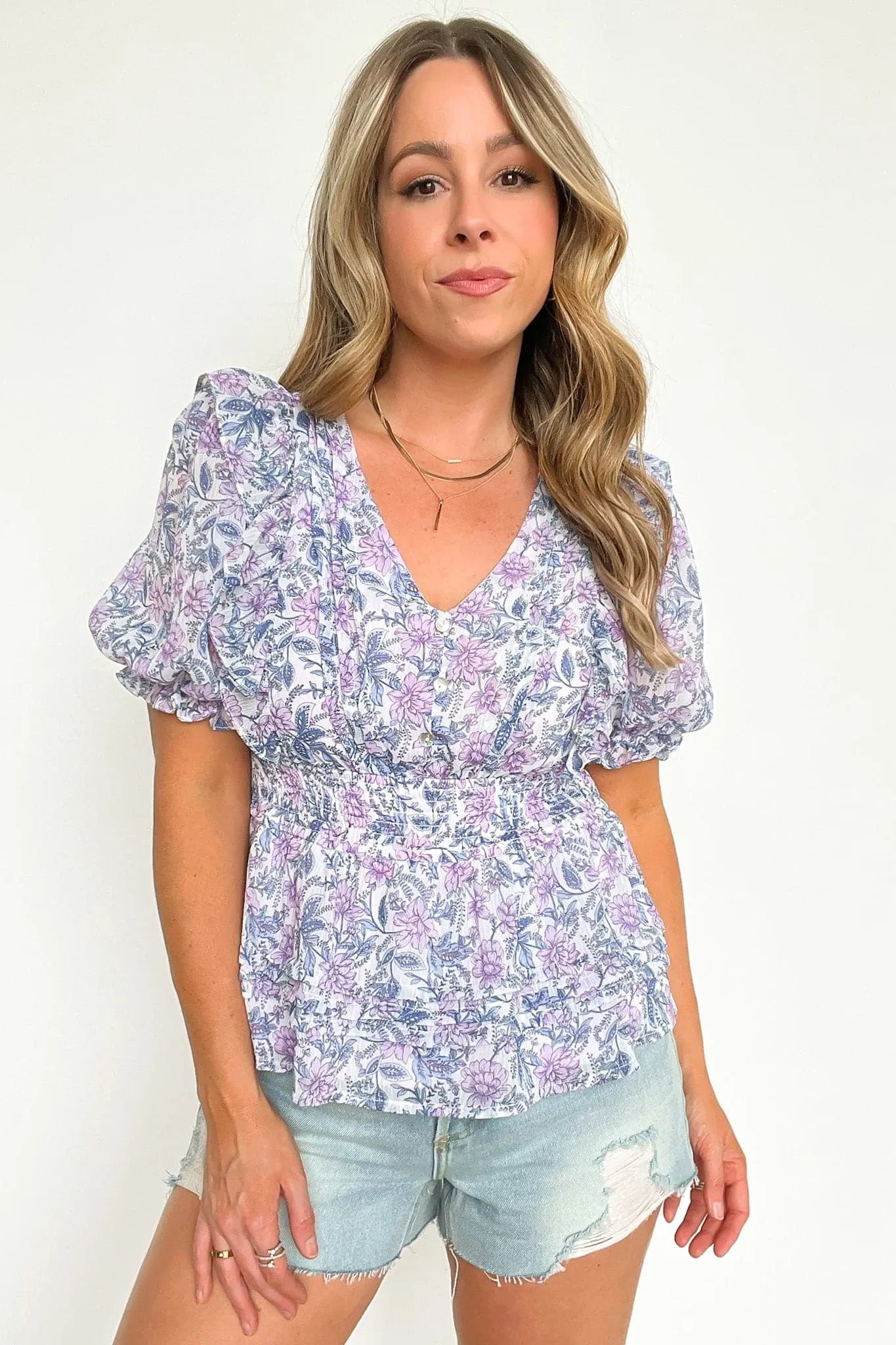 Sherrie Floral Pleated Smocked Waist Top - FINAL SALE sold by Madison + Mallory product image thumbnail 4