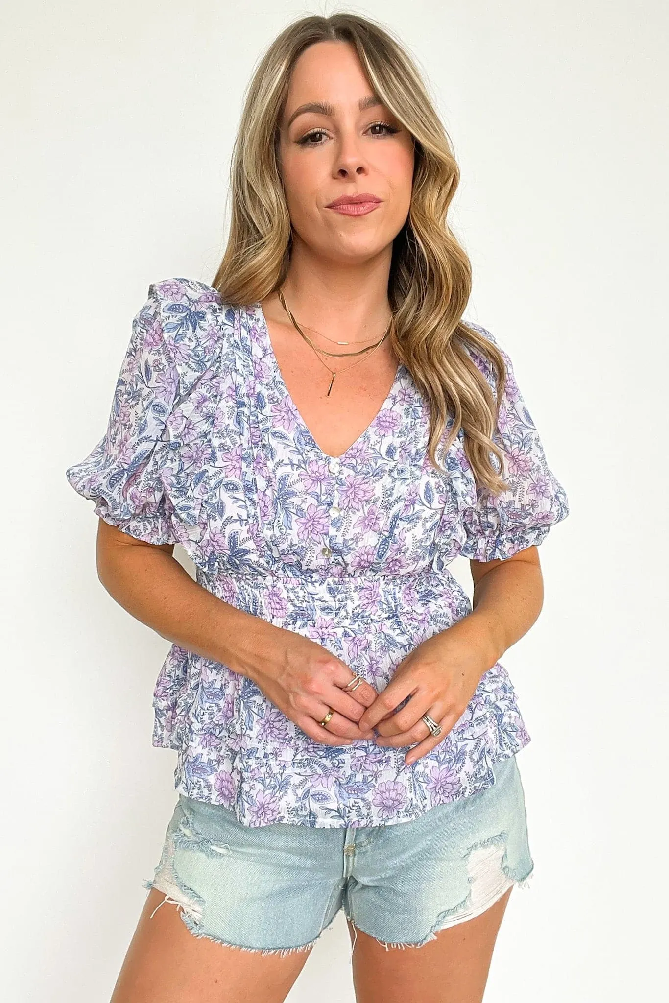 Sherrie Floral Pleated Smocked Waist Top - FINAL SALE sold by Madison + Mallory product image thumbnail 5