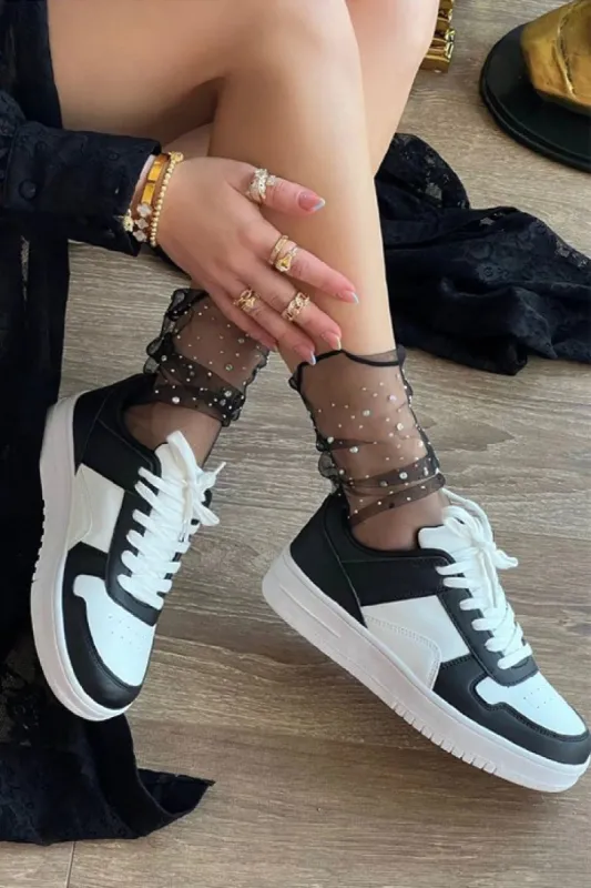 Retro Panda Contrast Lace Up Sneakers - FINAL SALE sold by Madison + Mallory