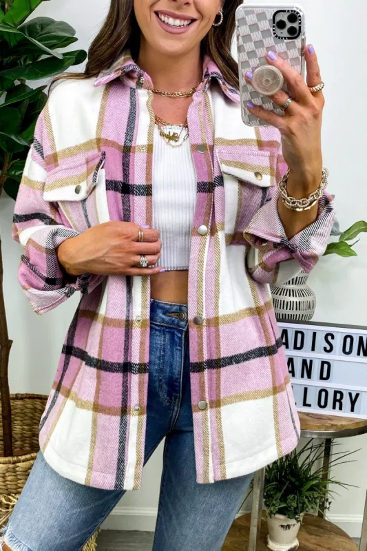 Glance Your Way Plaid Button Down Shacket - PINK - FINAL SALE sold by Madison + Mallory