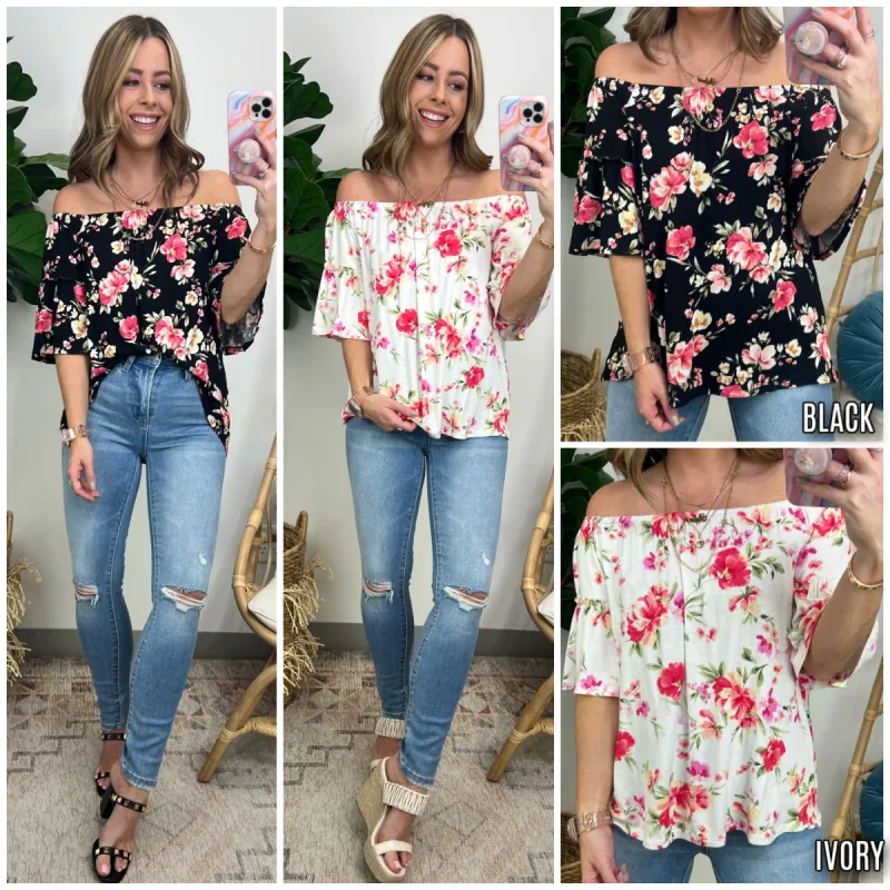 Picking Flowers Off Shoulder Bell Sleeve Top - FINAL SALE sold by Madison + Mallory
