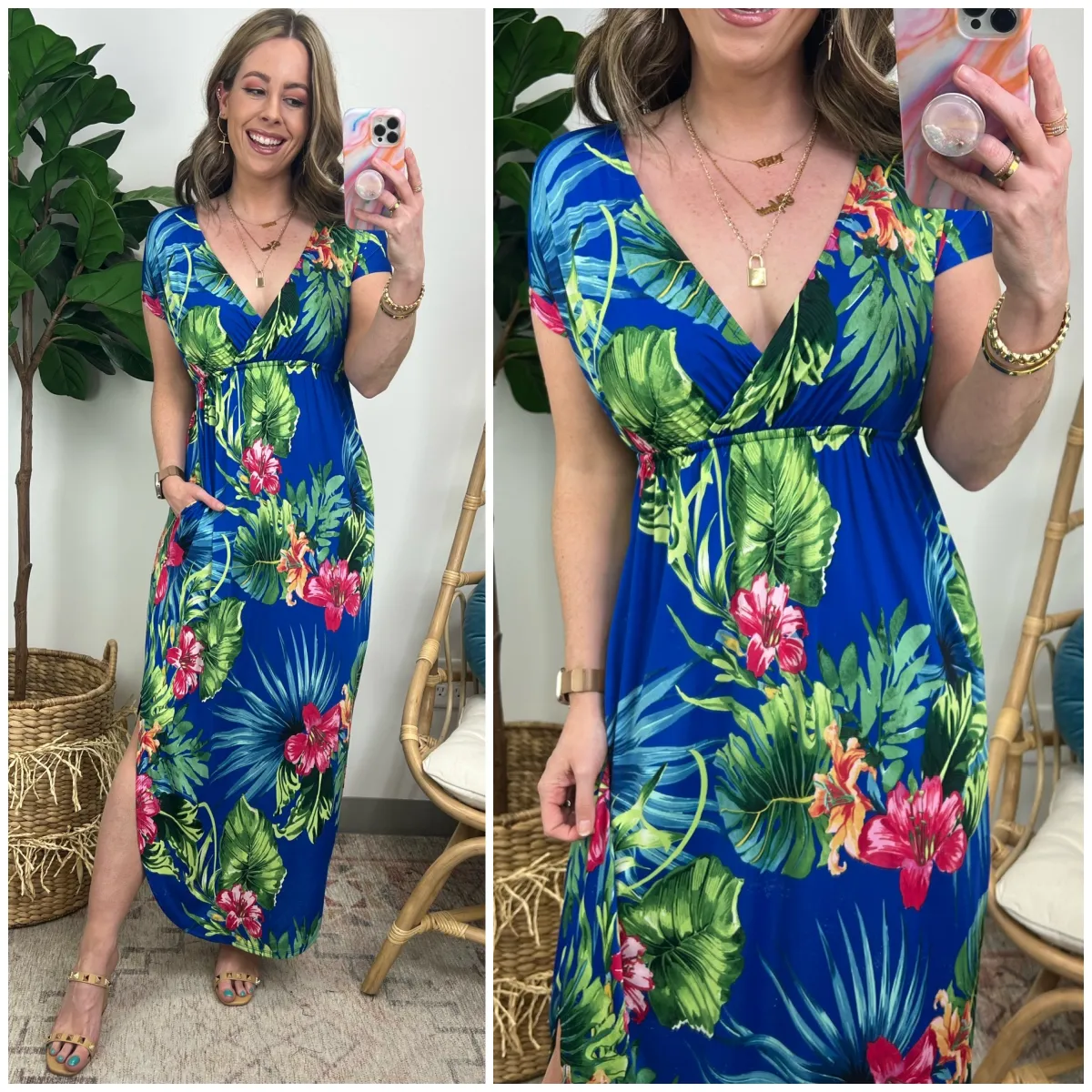 Island Experience Tropical Floral Print Maxi Dress sold by Madison + Mallory