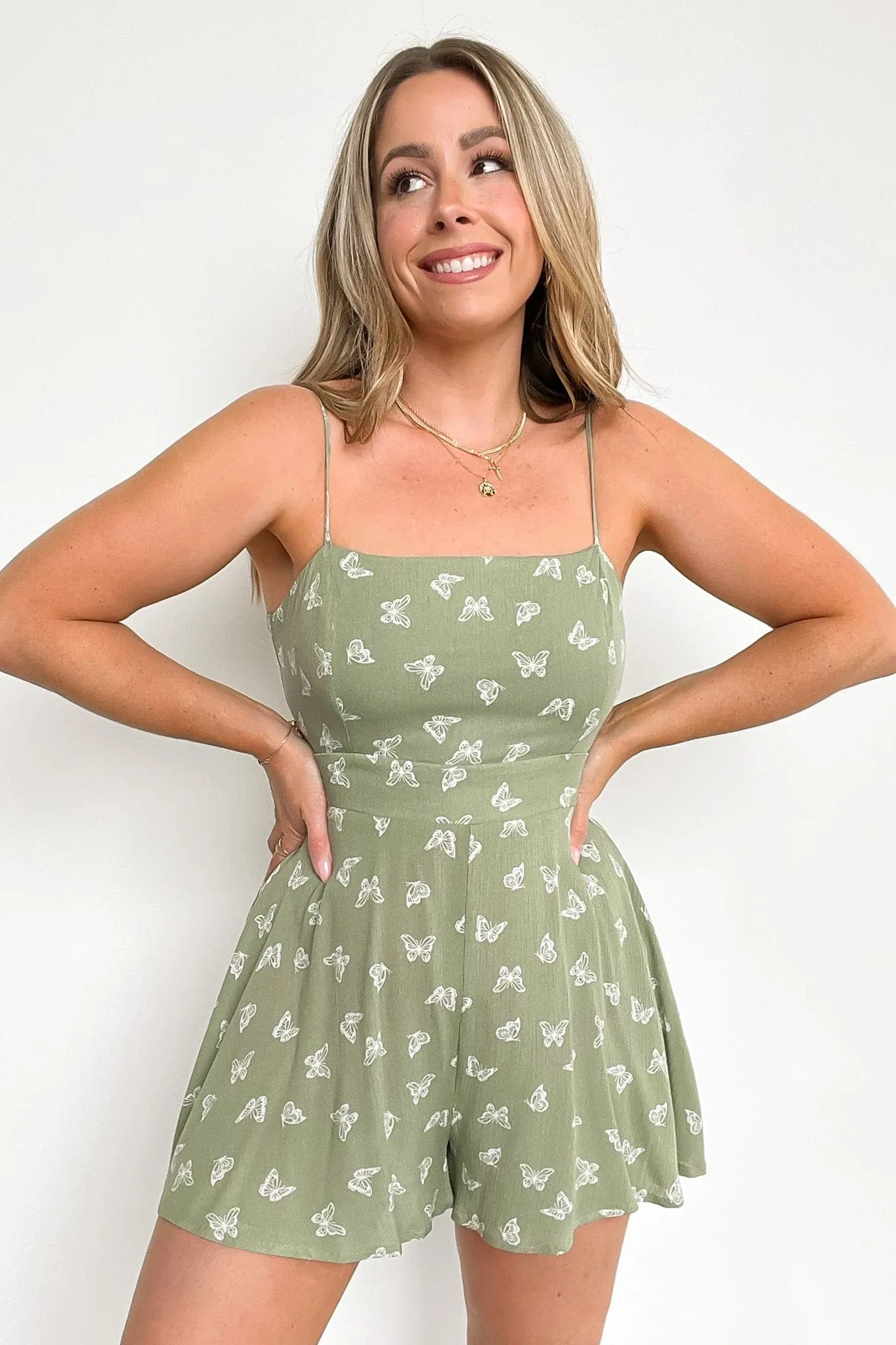 Clear Skies Butterfly Tie Back Romper - FINAL SALE sold by Madison + Mallory