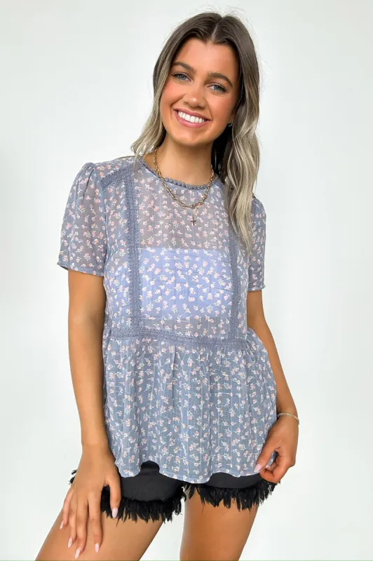 Blissful Ideal Floral Lace Trim Ruffle Peplum Top - FINAL SALE sold by Madison + Mallory