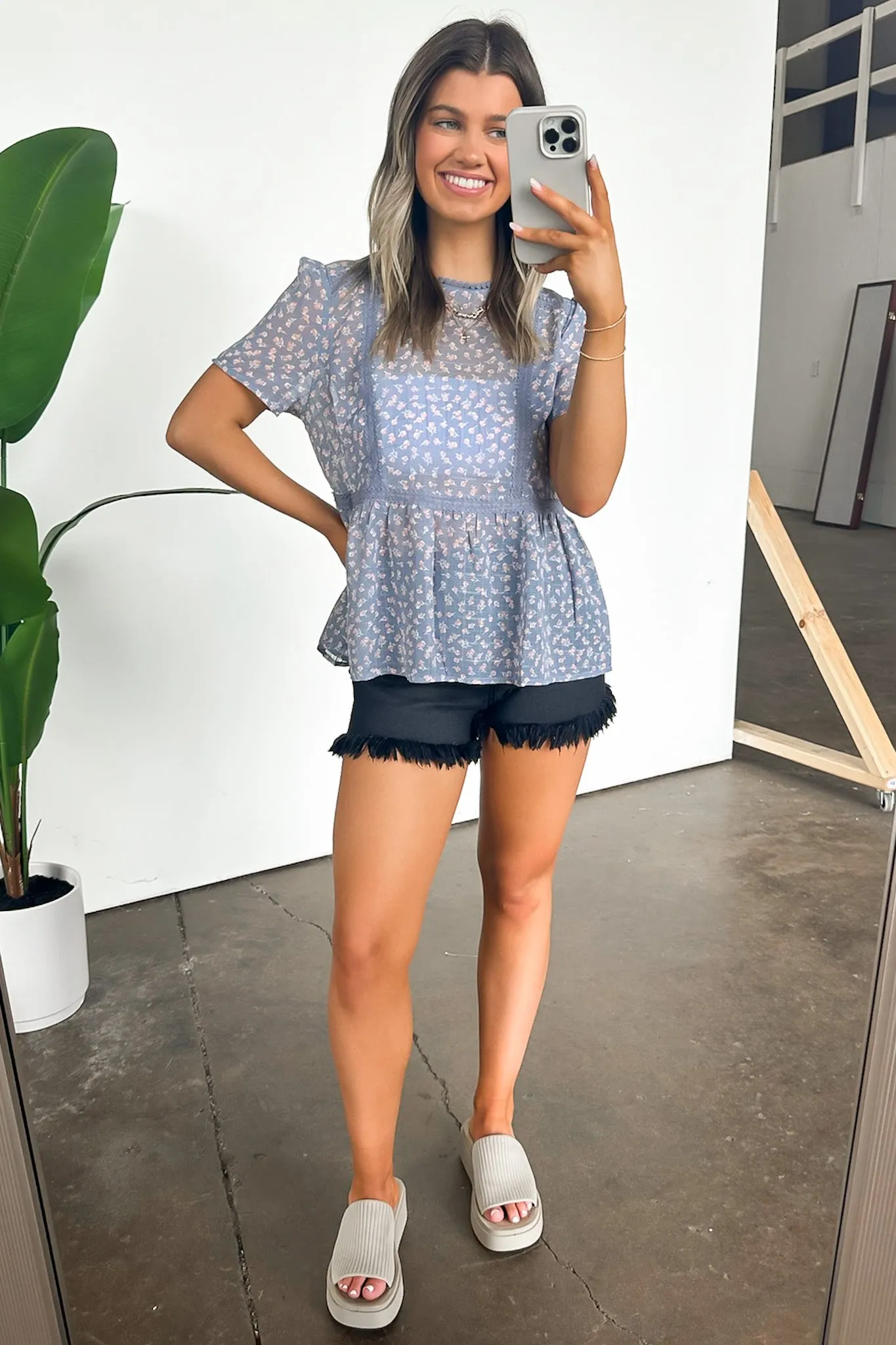 Blissful Ideal Floral Lace Trim Ruffle Peplum Top - FINAL SALE sold by Madison + Mallory product image thumbnail 3