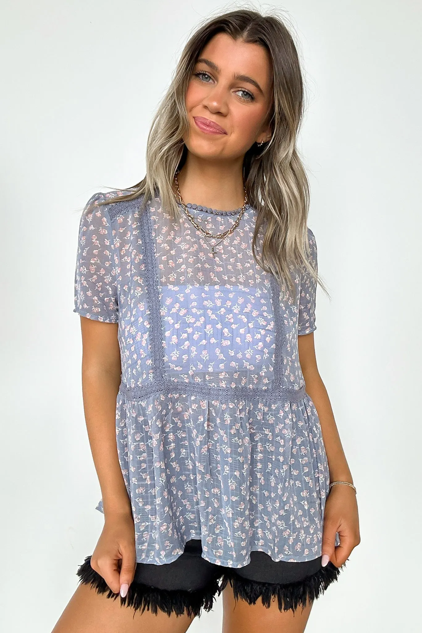 Blissful Ideal Floral Lace Trim Ruffle Peplum Top - FINAL SALE sold by Madison + Mallory product image thumbnail 4