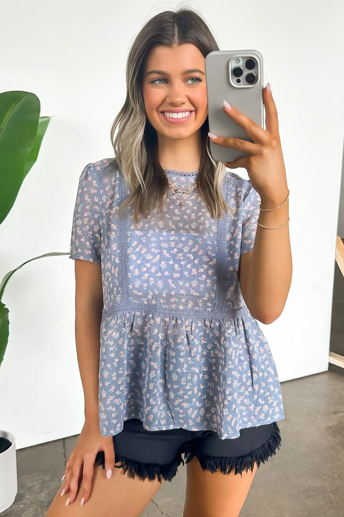 Blissful Ideal Floral Lace Trim Ruffle Peplum Top - FINAL SALE sold by Madison + Mallory product image thumbnail 5