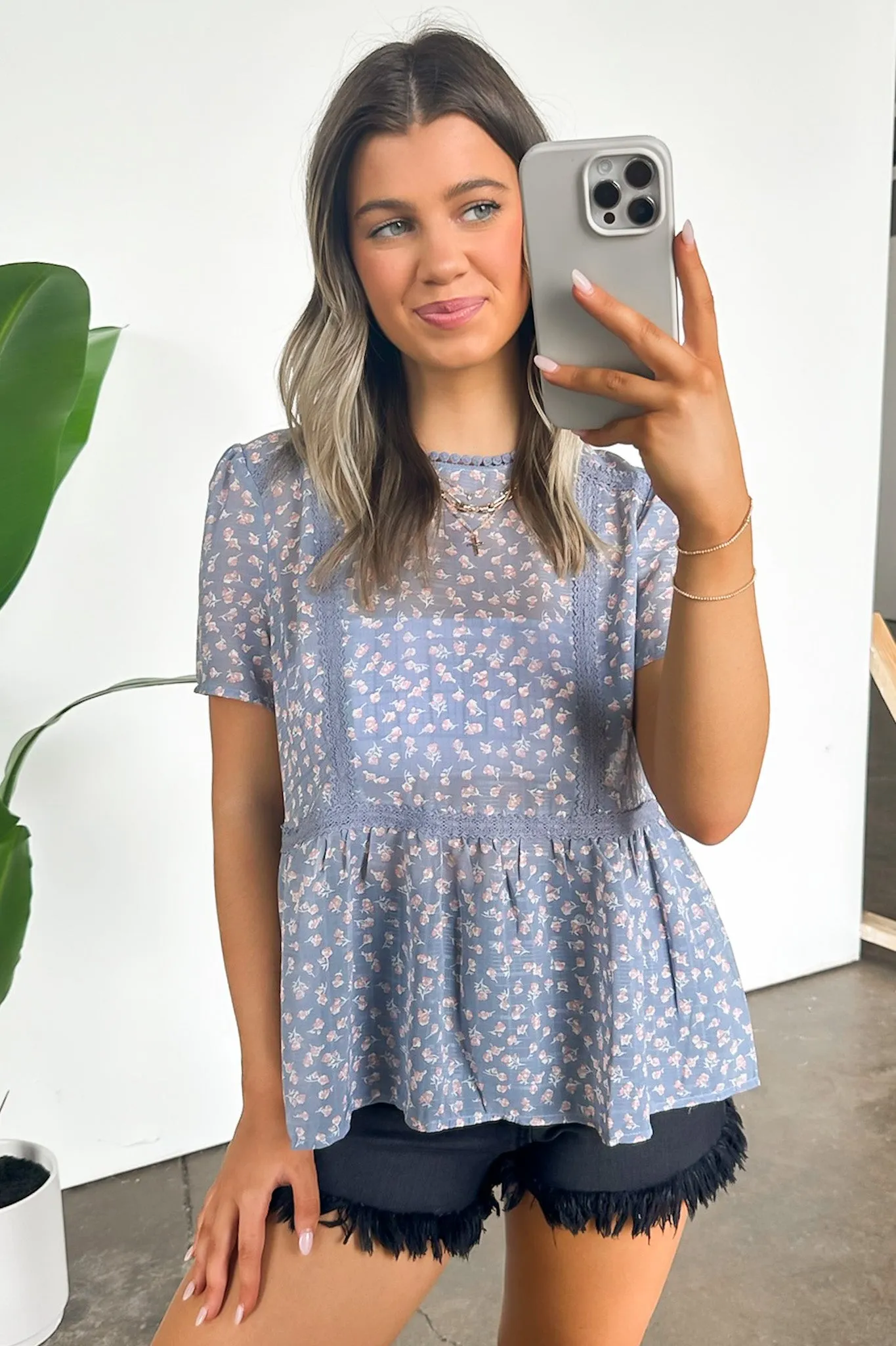 Blissful Ideal Floral Lace Trim Ruffle Peplum Top - FINAL SALE sold by Madison + Mallory product image thumbnail 2