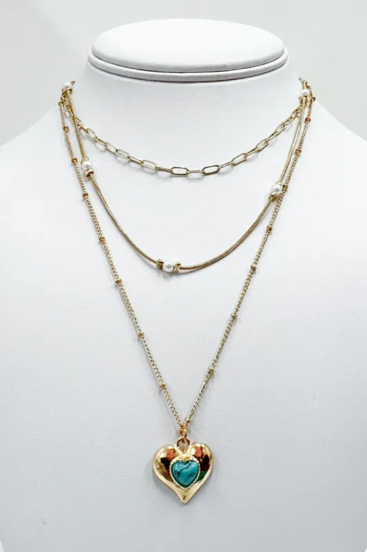 Drawn in Turquoise Heart Layered Necklace sold by Madison + Mallory