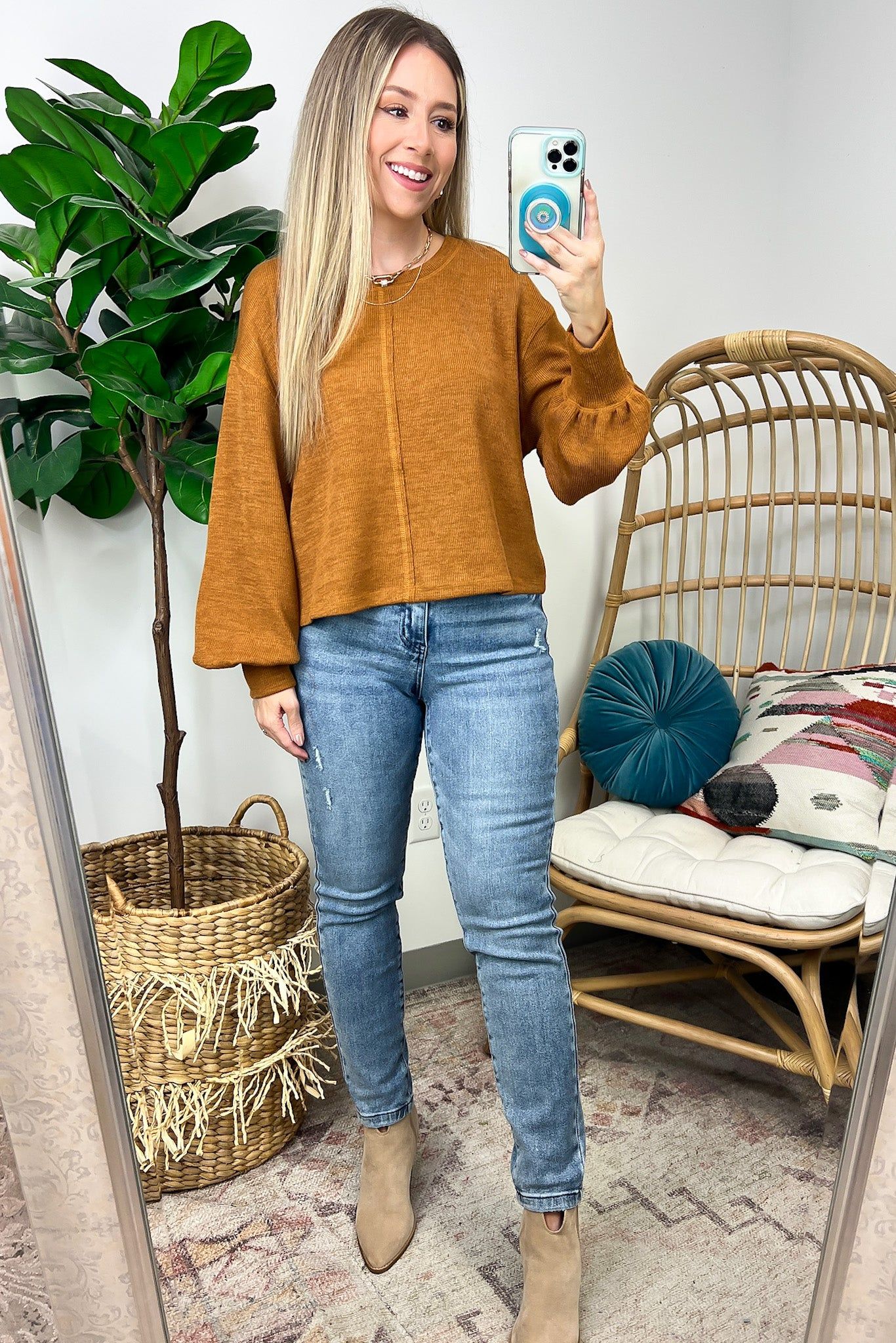 Ailea Balloon Sleeve Front Seam Knit Top sold by Madison + Mallory product image thumbnail 5