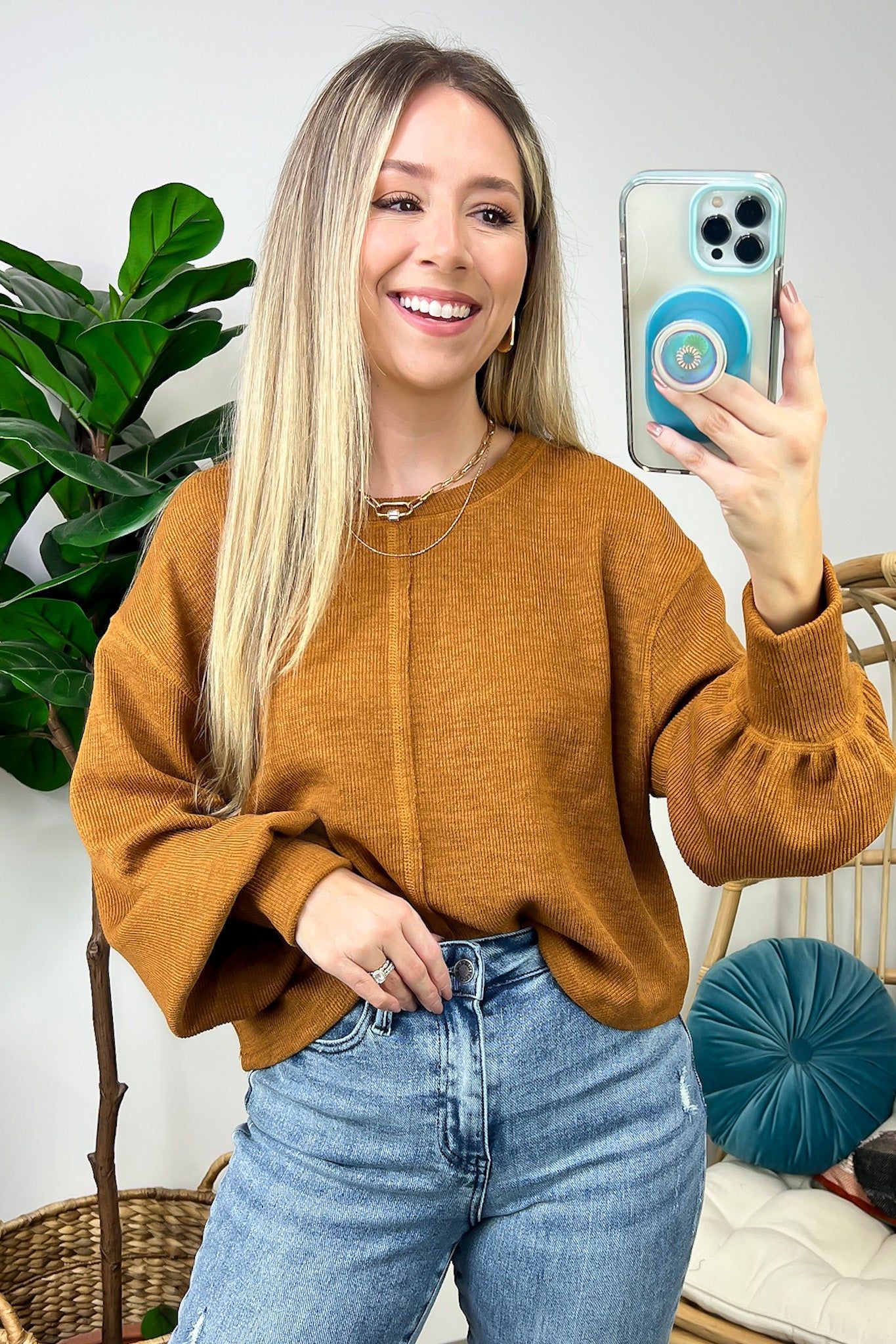 Ailea Balloon Sleeve Front Seam Knit Top sold by Madison + Mallory product image thumbnail 4