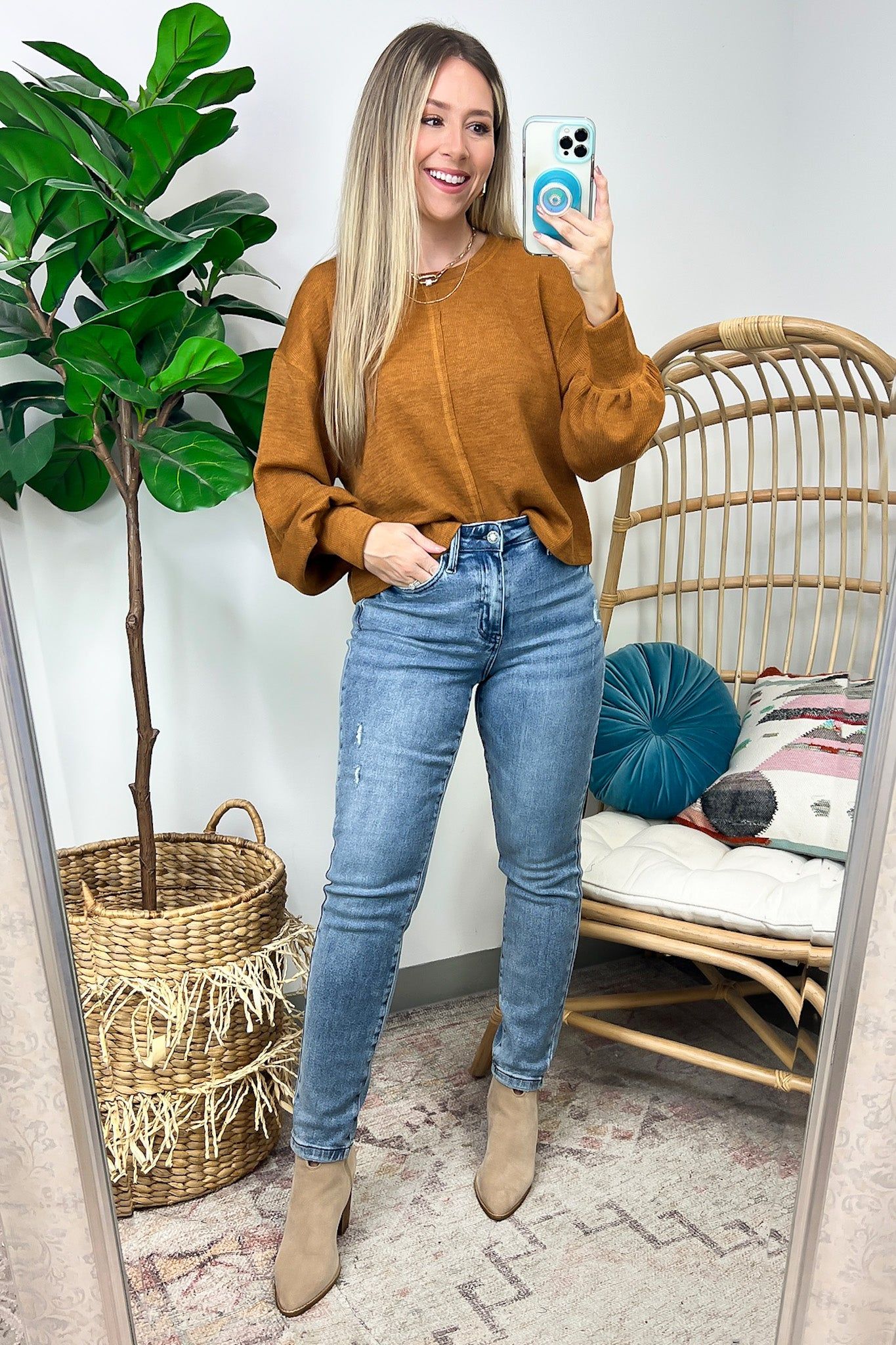 Ailea Balloon Sleeve Front Seam Knit Top sold by Madison + Mallory product image thumbnail 3