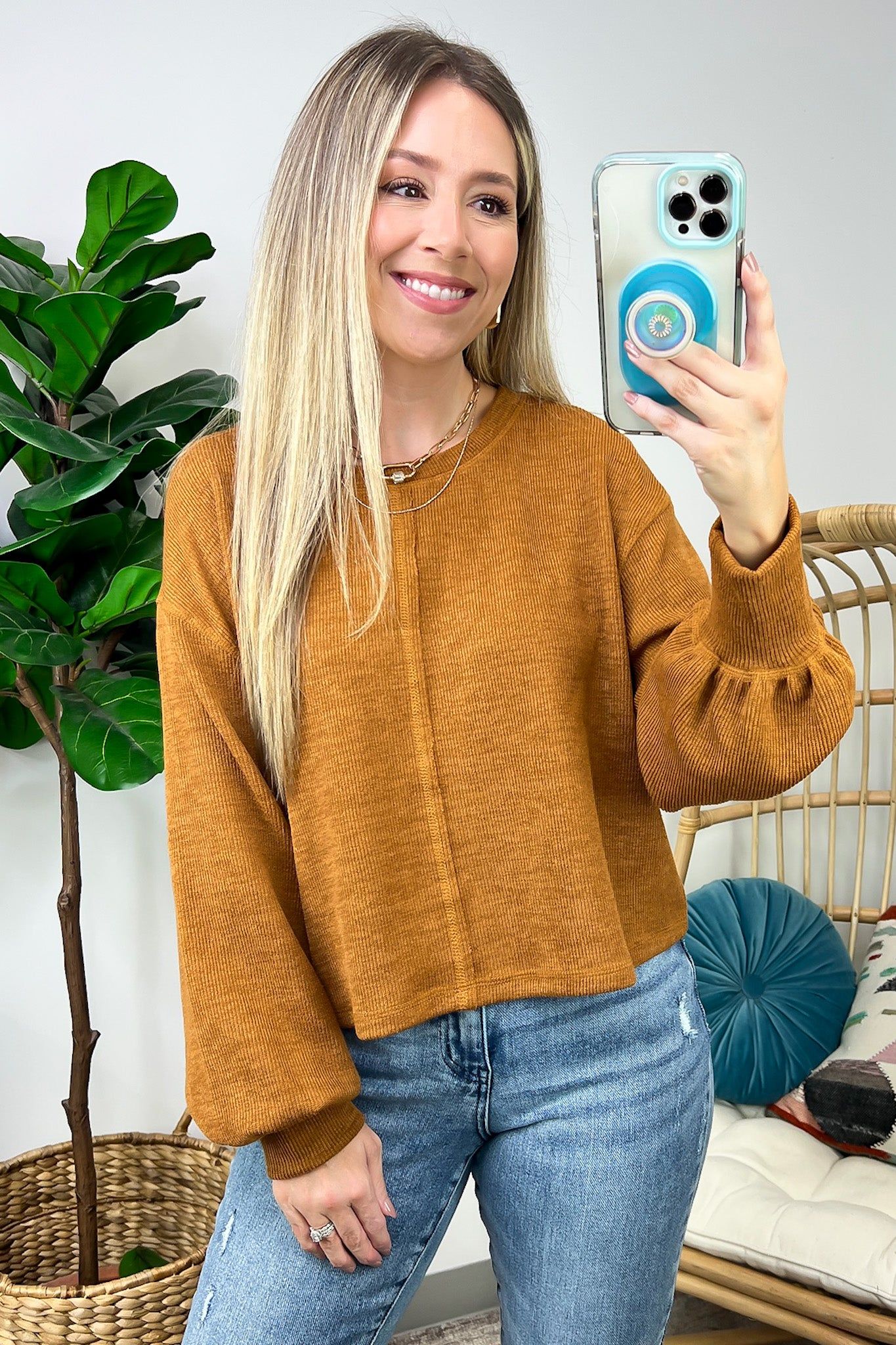 Ailea Balloon Sleeve Front Seam Knit Top sold by Madison + Mallory product image thumbnail 2