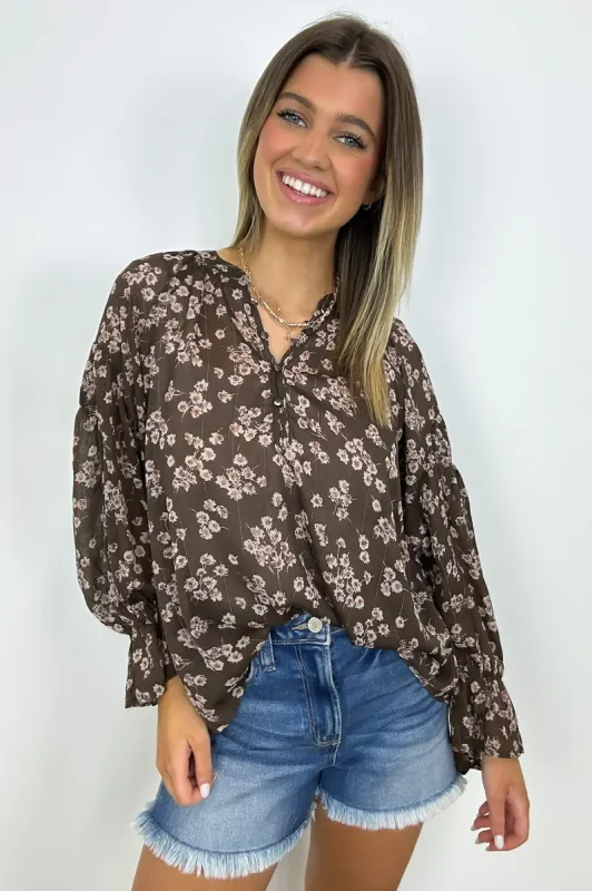 Graceful Energy Button Detail Floral Top - FINAL SALE sold by Madison + Mallory