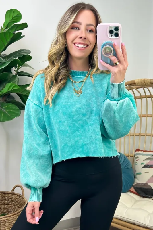 Kerie Acid Wash Fleece Cropped Pullover - FINAL SALE sold by Madison + Mallory