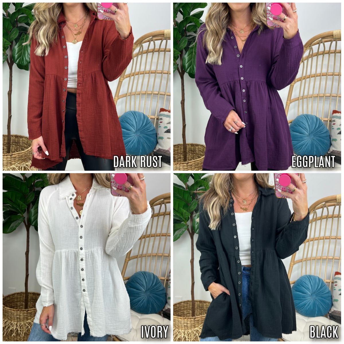 Jae Peplum Raw Edge Button Down Tunic - FINAL SALE sold by Madison + Mallory