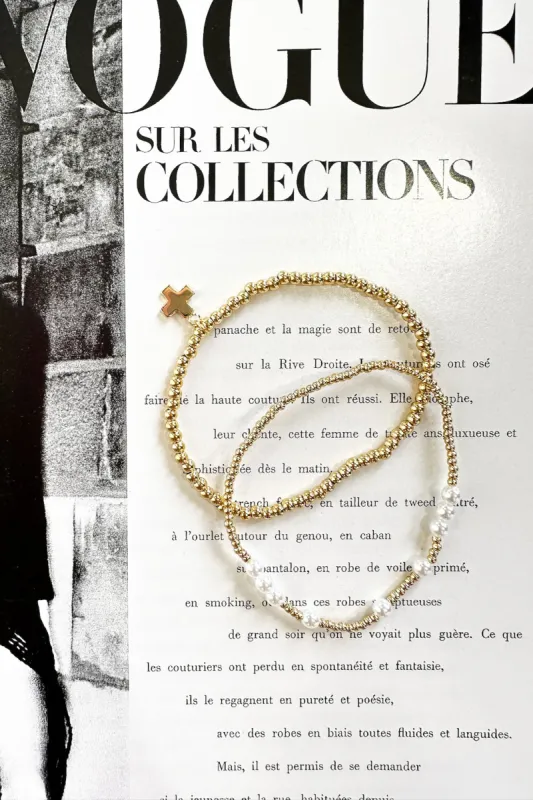 Mirah Gold Dipped Cross Charm Beaded Bracelet Set sold by Madison + Mallory