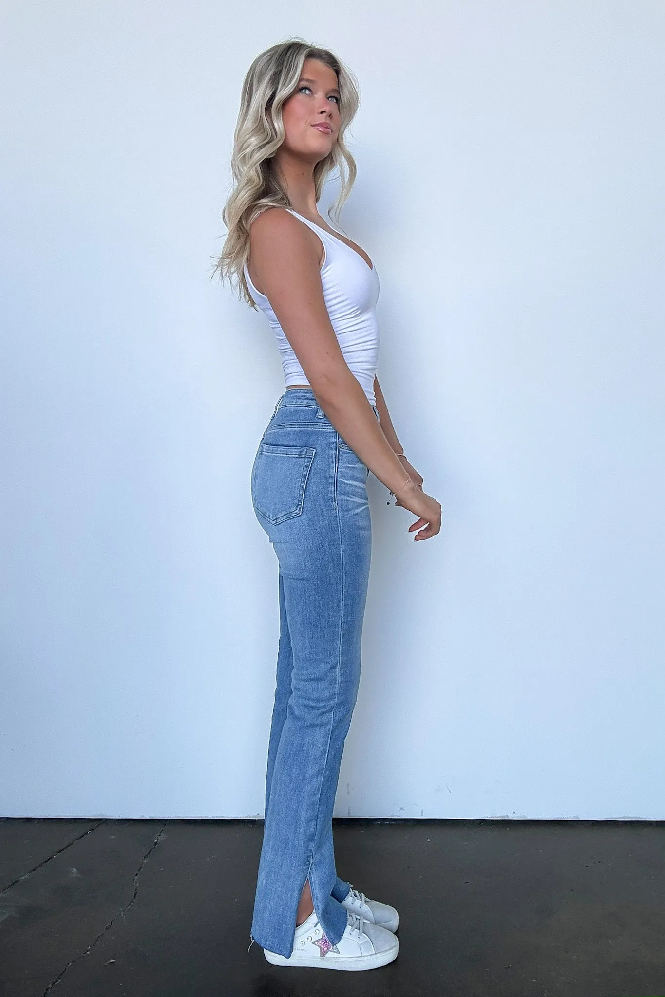 Valenda High Rise Slit Hem Straight Leg Jeans - FINAL SALE sold by Madison + Mallory product image thumbnail 2