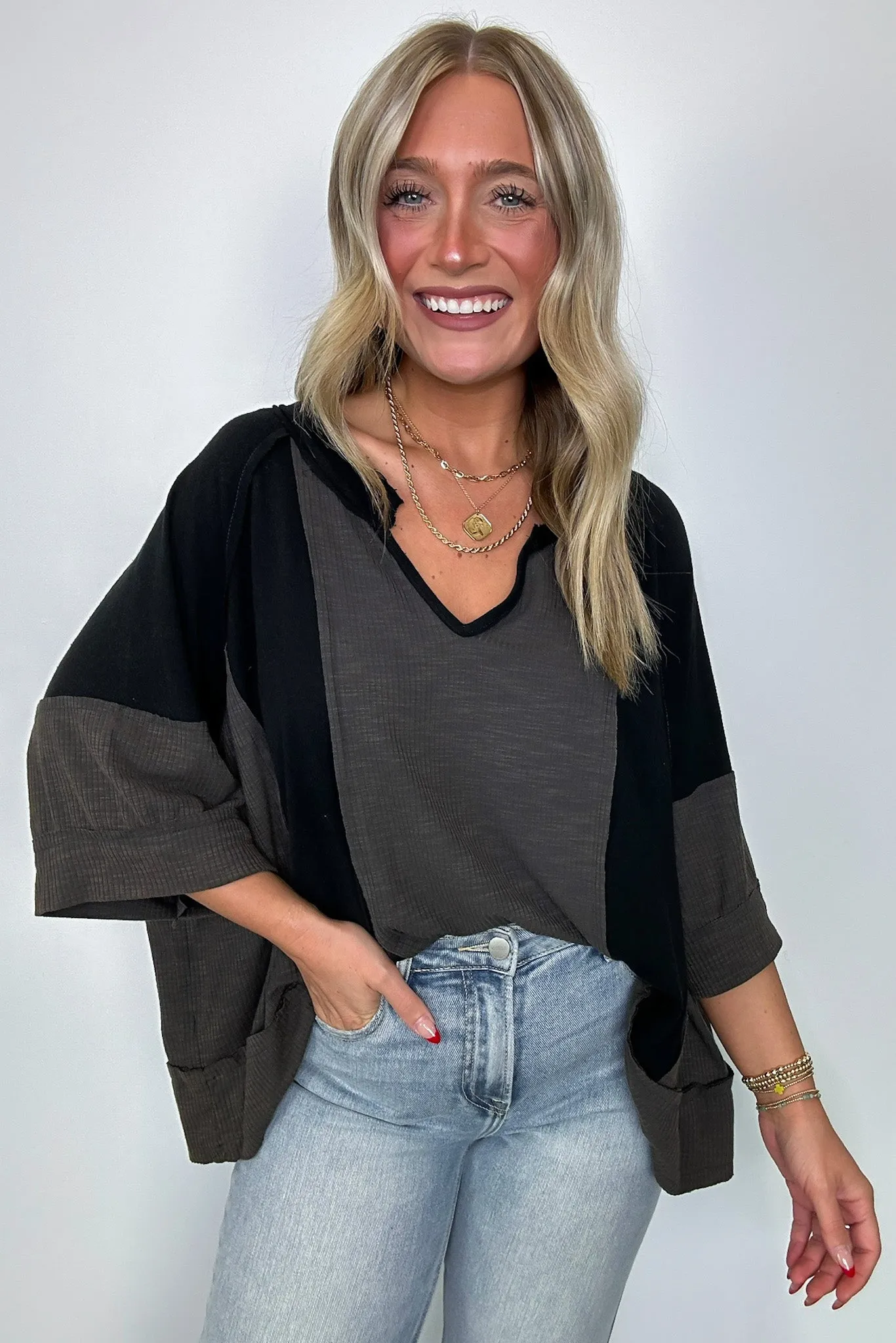 Aurora Dreams Oversized Color Block Contrast Top - BACK IN STOCK sold by Madison + Mallory