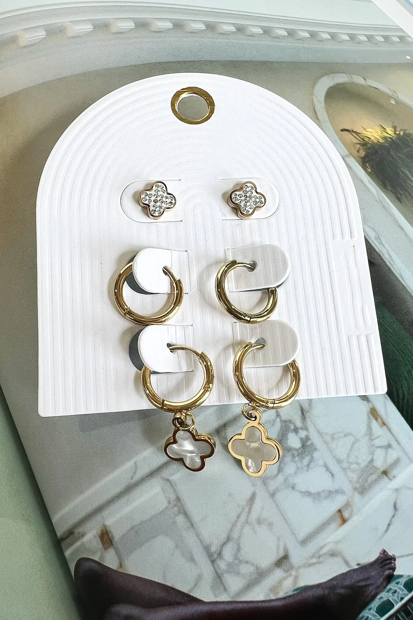 Marlenah Mother of Pearl Clover Hoop Earring Set sold by Madison + Mallory product image thumbnail 2