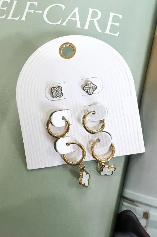Marlenah Mother of Pearl Clover Hoop Earring Set sold by Madison + Mallory