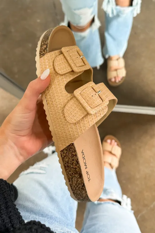 Alia Raffia Double Buckle Footbed Sandals - FINAL SALE sold by Madison + Mallory