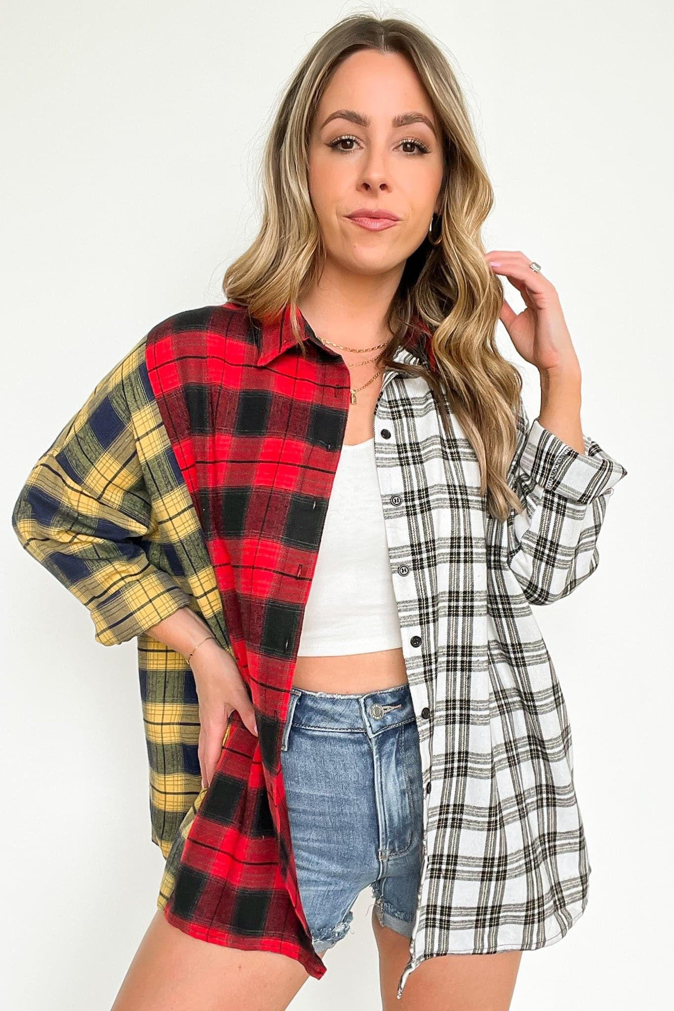 Casual Moves Contrast Plaid Button Down Top sold by Madison + Mallory product image thumbnail 2