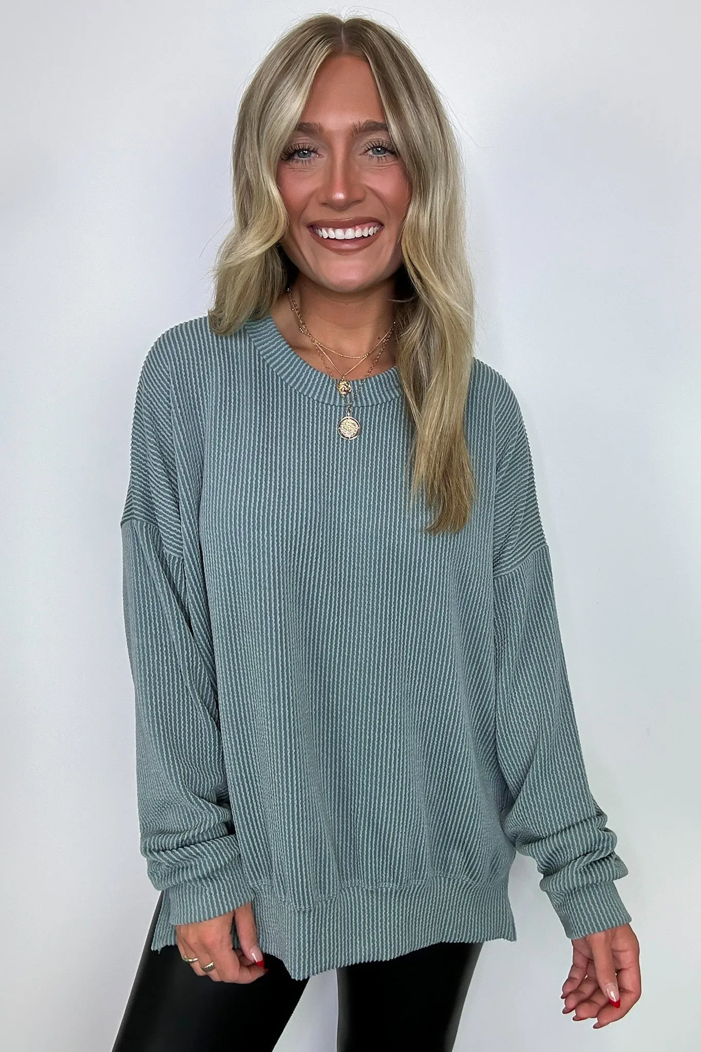 Pressley Rib Knit Side Slit Pullover - BACK IN STOCK sold by Madison + Mallory product image thumbnail 2