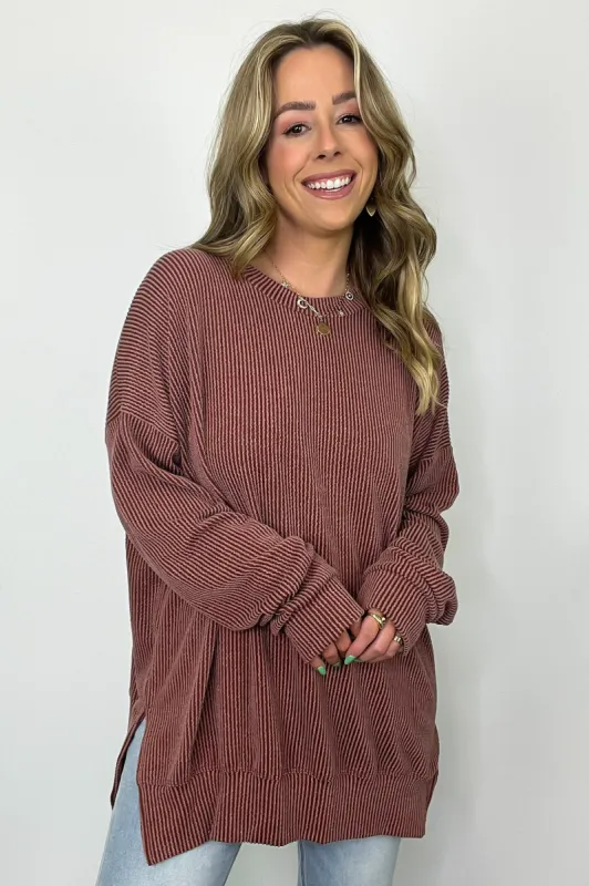 Pressley Rib Knit Side Slit Pullover - BACK IN STOCK sold by Madison + Mallory
