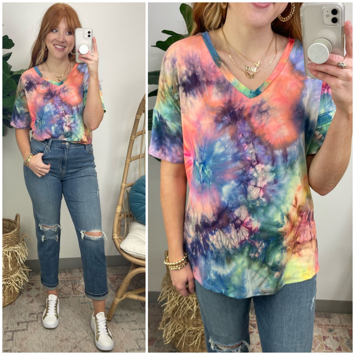 Laveen Cloudwash Dye V-Neck Top sold by Madison + Mallory