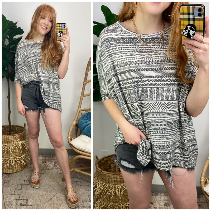 Jeriana Short Sleeve Geo Striped Top - FINAL SALE sold by Madison + Mallory