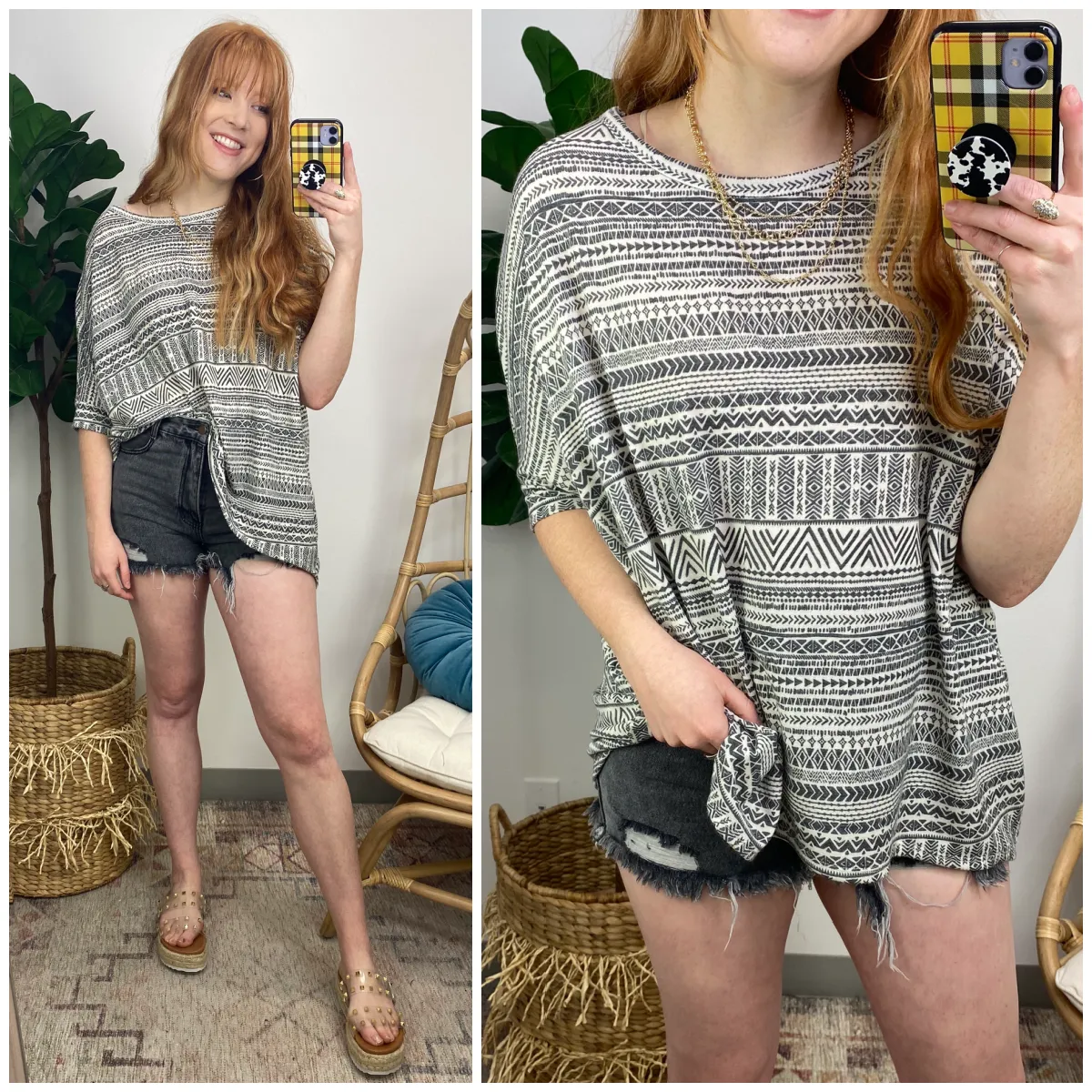 Jeriana Short Sleeve Geo Striped Top - FINAL SALE sold by Madison + Mallory