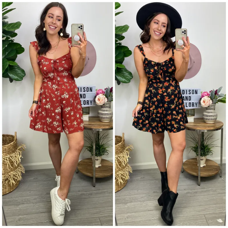 Send My Love Floral Ruffle Romper sold by Madison + Mallory