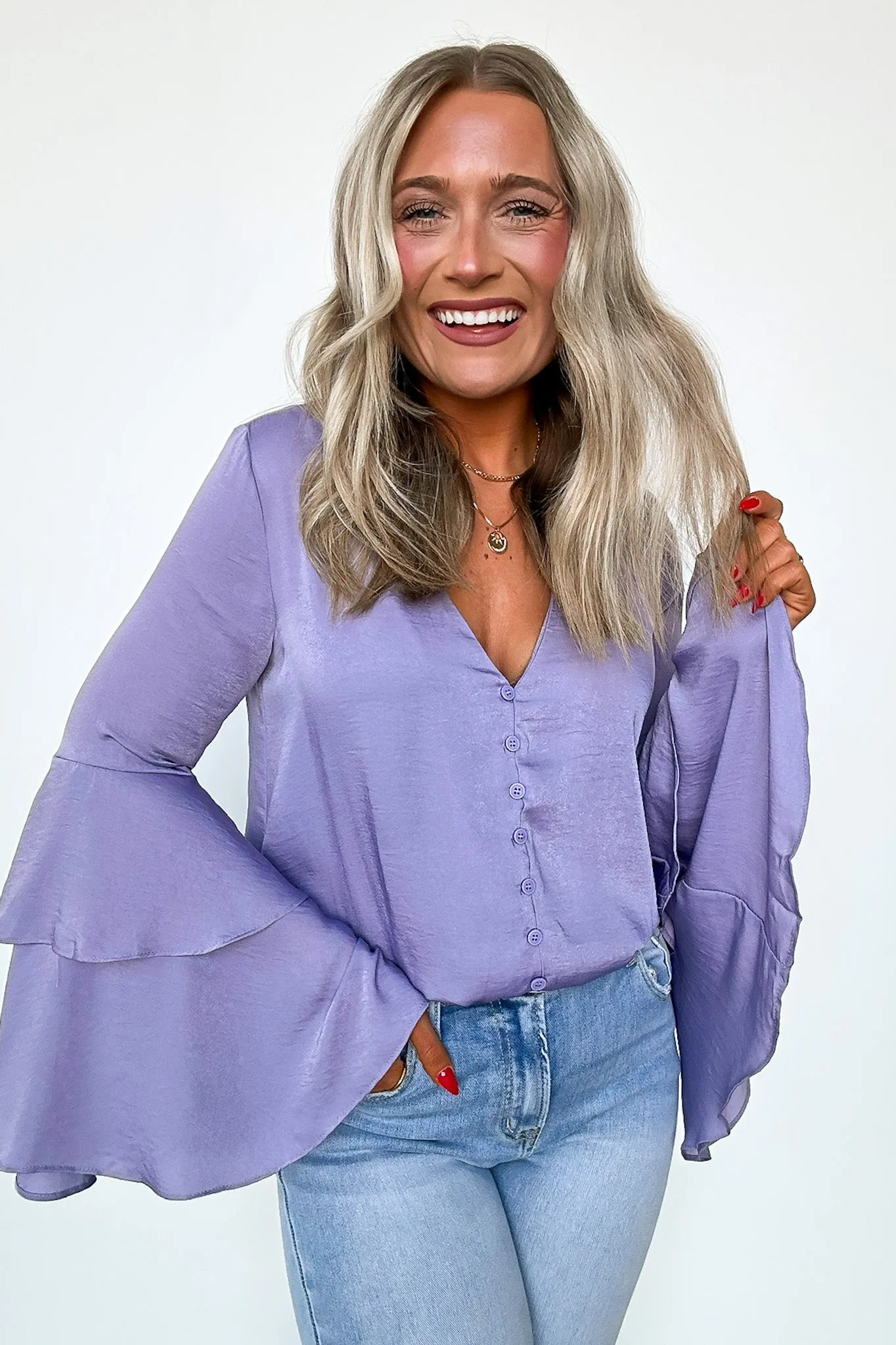 Beloved Darling Ruffle Bell Sleeve Button Bodysuit - FINAL SALE sold by Madison + Mallory product image thumbnail 4