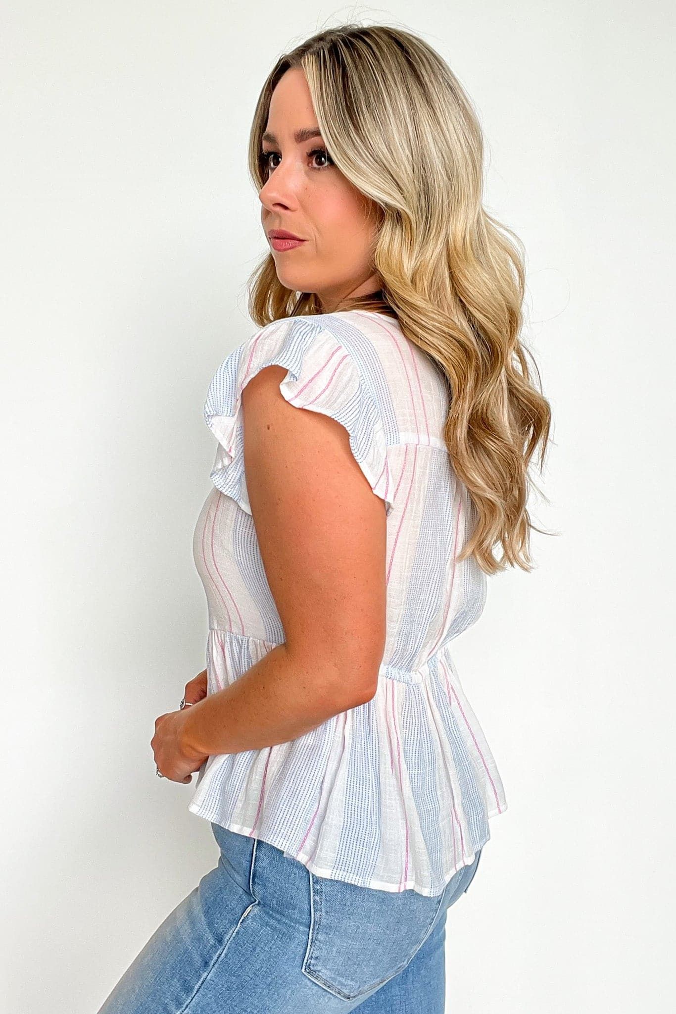 Daily Chic Button Down Striped Peplum Top - FINAL SALE sold by Madison + Mallory product image thumbnail 3