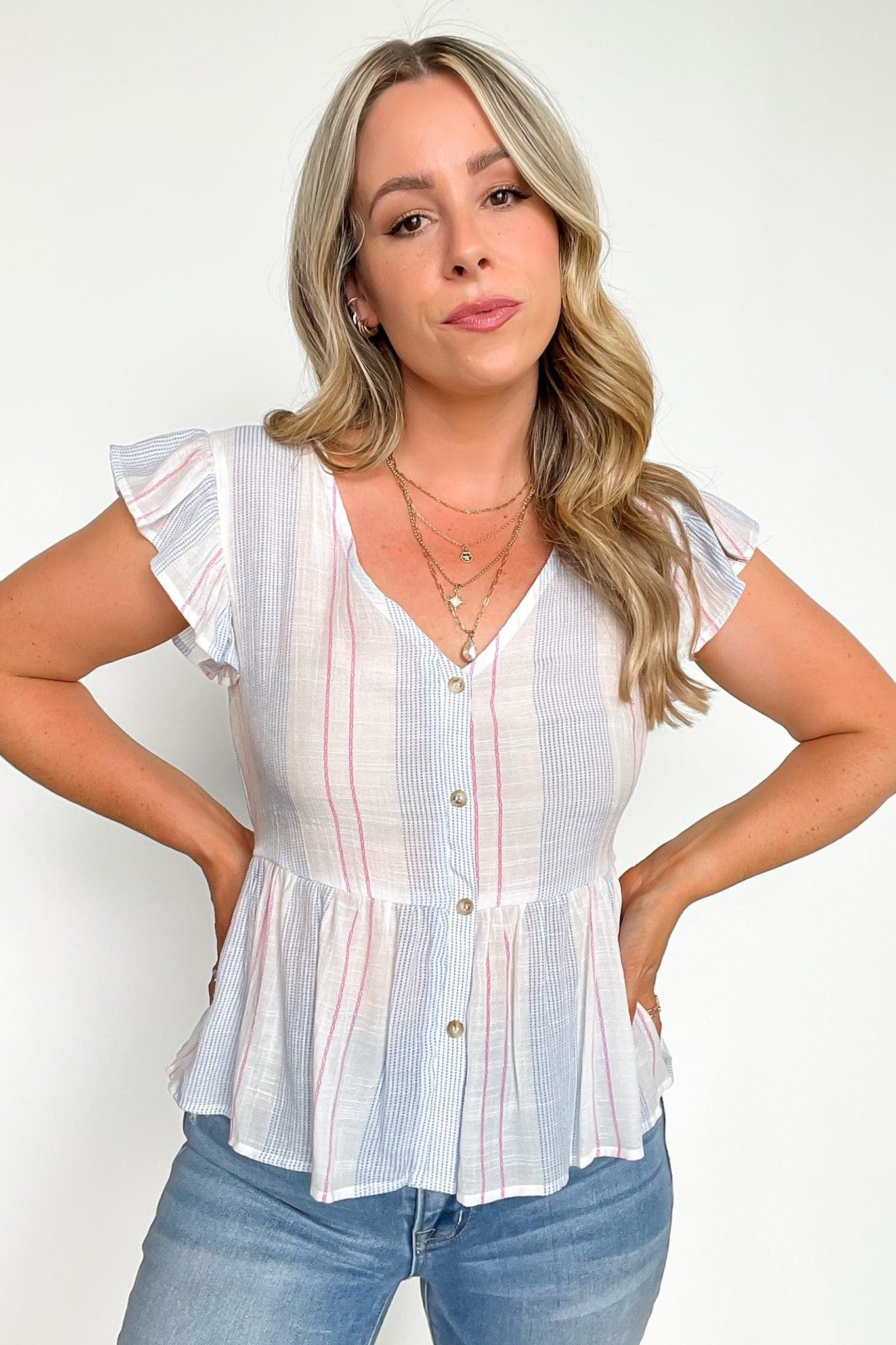 Daily Chic Button Down Striped Peplum Top - FINAL SALE sold by Madison + Mallory product image thumbnail 2