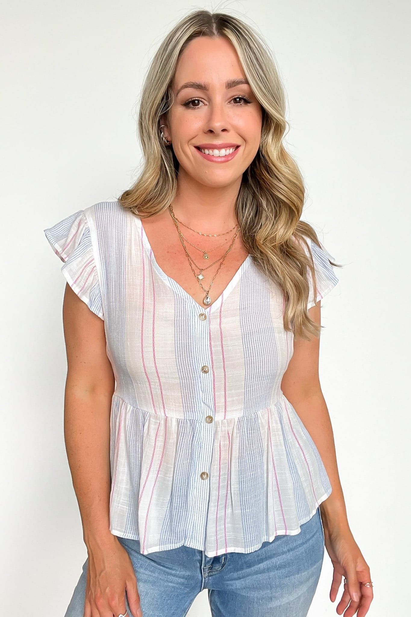 Daily Chic Button Down Striped Peplum Top - FINAL SALE sold by Madison + Mallory