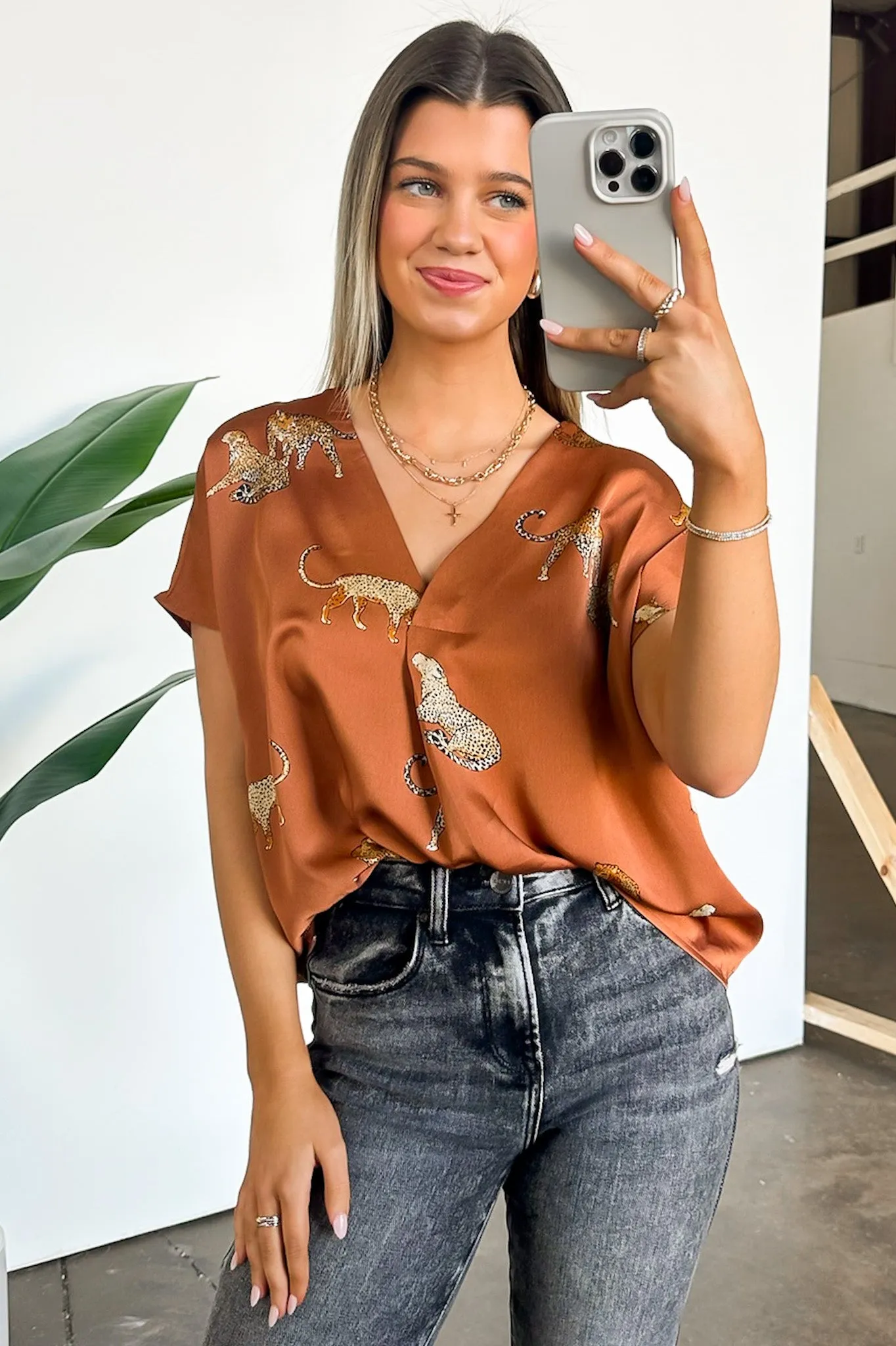 Harlie Satin Animal Print Top - BACK IN STOCK sold by Madison + Mallory