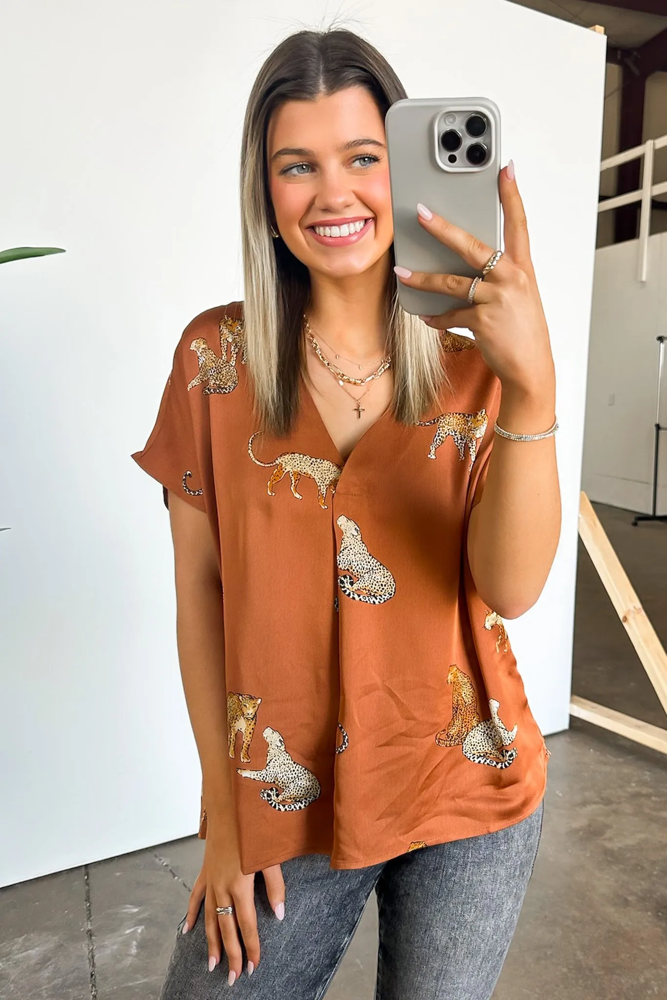 Harlie Satin Animal Print Top - BACK IN STOCK sold by Madison + Mallory product image thumbnail 3