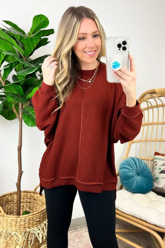 Mylissa Brushed Waffle Knit Exposed Seam Top - BACK IN STOCK sold by Madison + Mallory