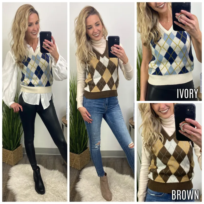 Myres V-Neck Argyle Sweater Vest - FINAL SALE sold by Madison + Mallory