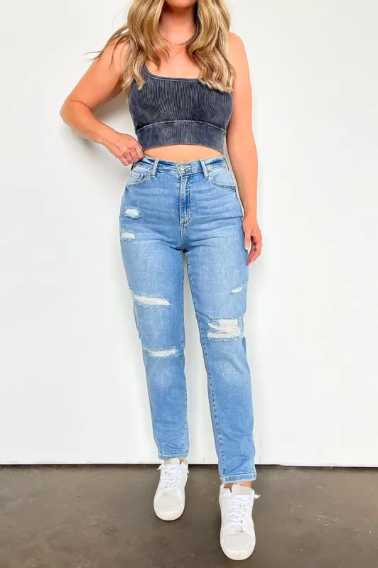 Covella High Rise Distressed Straight Jeans - FINAL SALE sold by Madison + Mallory
