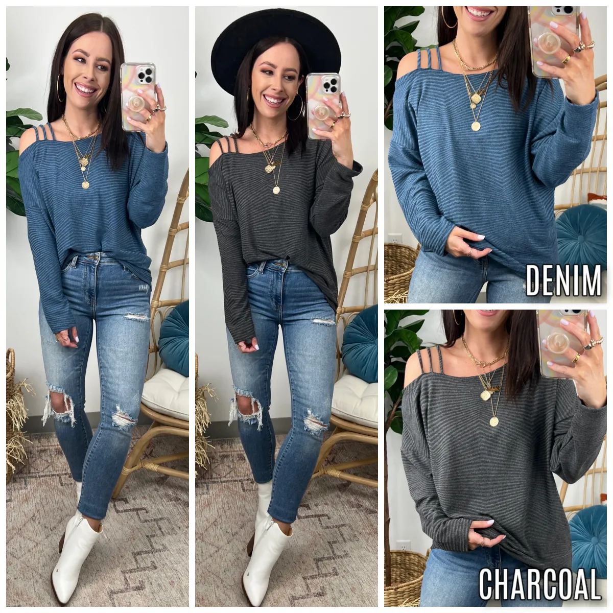 Right Addition Striped Strappy One Shoulder Top - FINAL SALE sold by Madison + Mallory