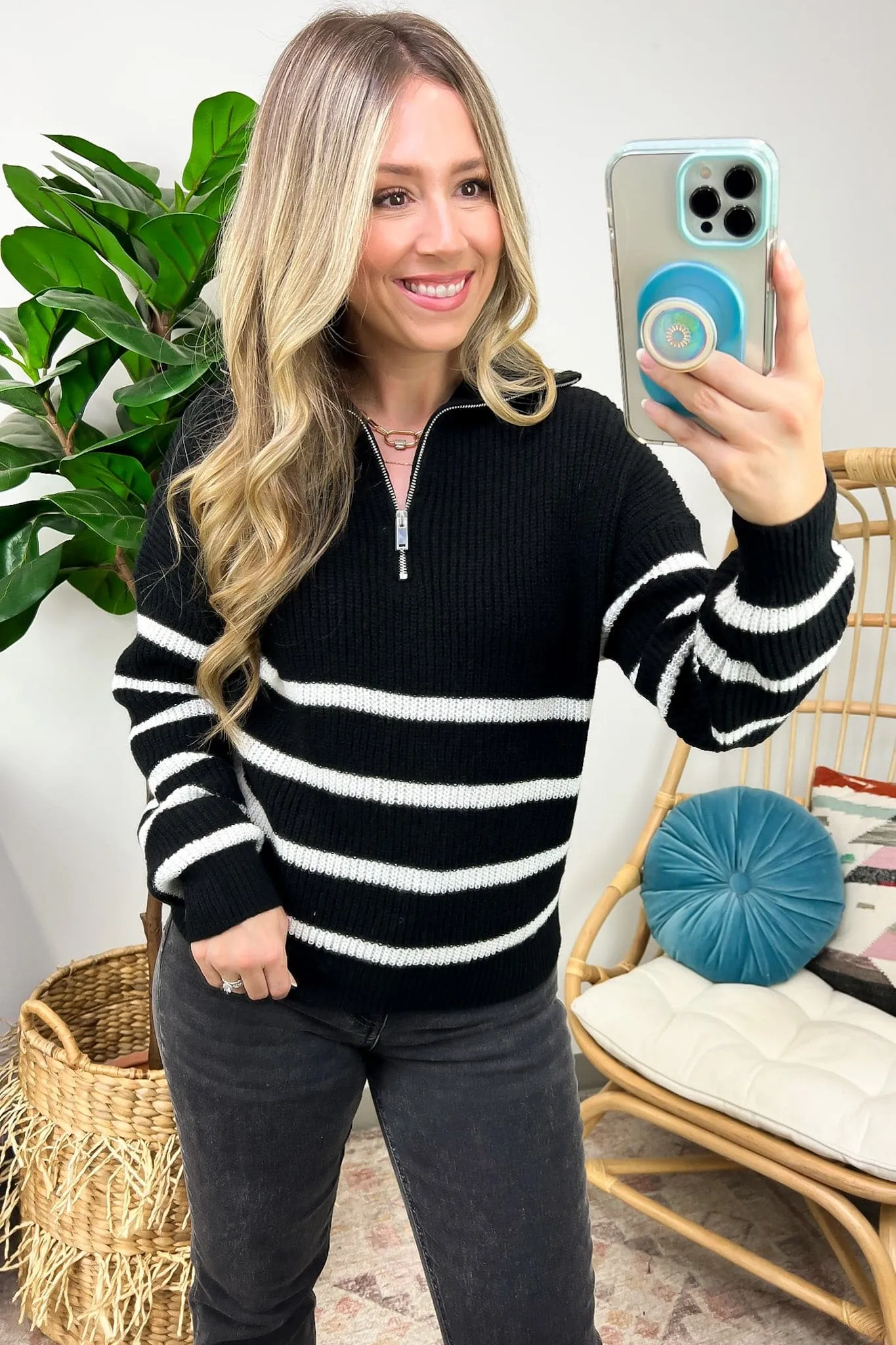 Lyles Striped Half Zip Sweater - FINAL SALE sold by Madison + Mallory