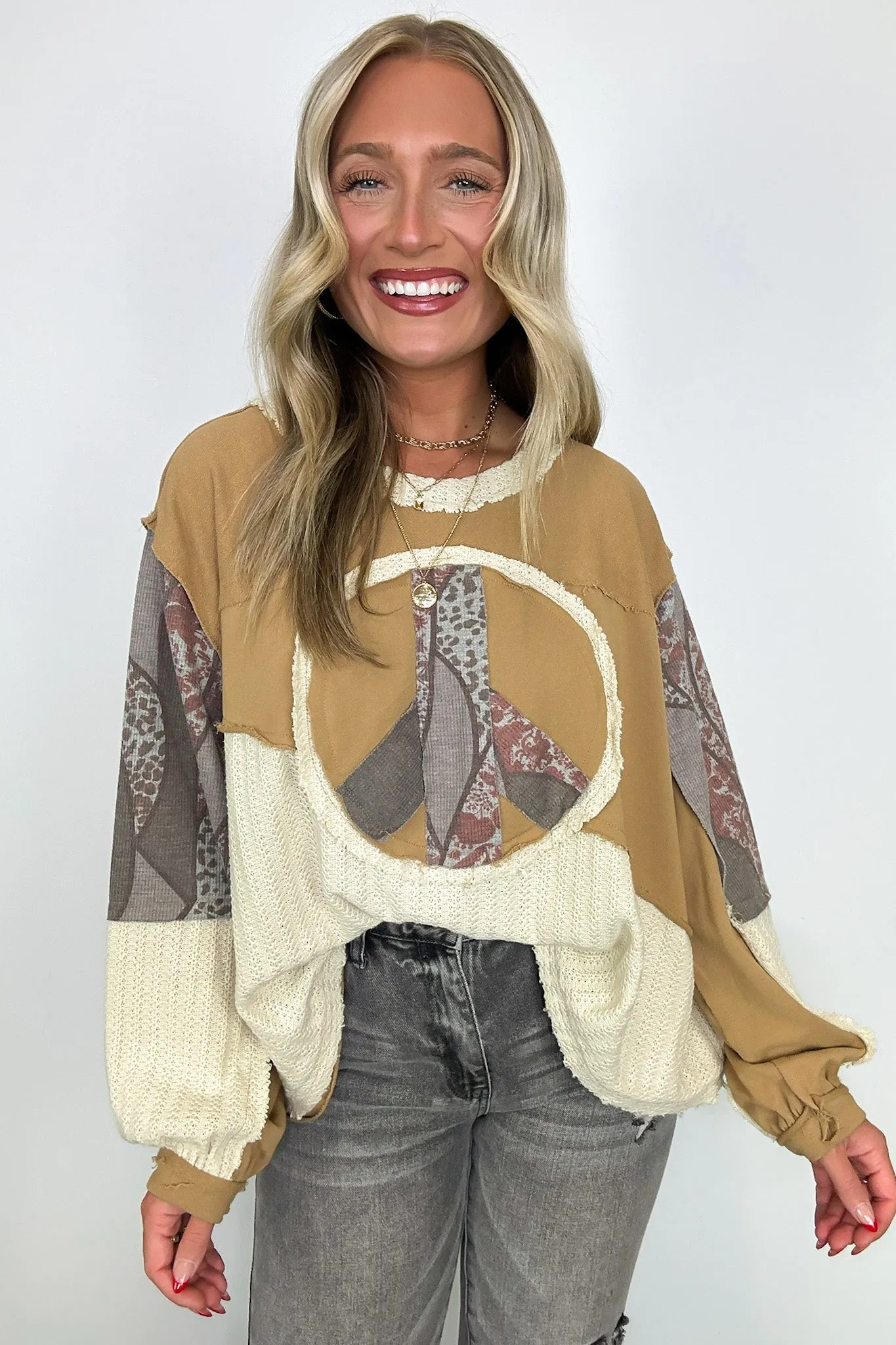 Peace Sign Patchwork Contrast Pullover sold by Madison + Mallory product image thumbnail 3
